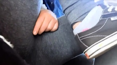 naughty teen rubs pussy on bus