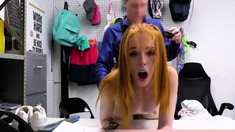 Pale skinned petite redhead shoplifter