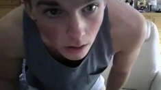 Cute amateur twink shows his big dick on webcam