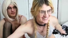 Shemale tranny in stockings ridden by pussy in high def