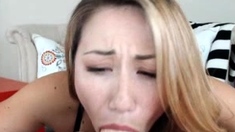 Peeing blonde fetish babe uses toy in her tight pussy