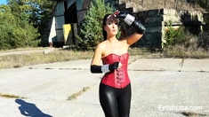 Latex slut solo anal masturbation