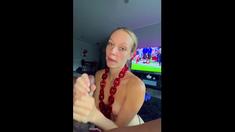 Blonde teen gives handjob and blowjob