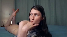 Cute amateur brunette naughty in solo jerking show on camera