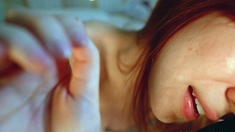 Hot redhead giving close up of her large cunt hole