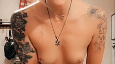 Amateur brunette Michelle with small tit