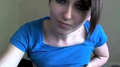 blue shirt shaved pussy