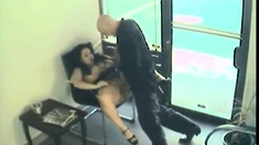 Couple filmed by a security cam in a waiting room