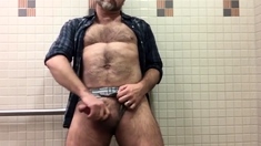 Hairy Daddy Strips and Strokes His Hard Cock